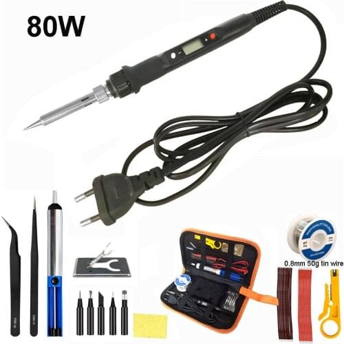 80W digital soldering iron set set temperature adjustable LCD welding tool ceramic heater soldering iron tip desoldering