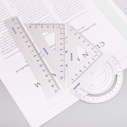 4Pcs Drawing School Supplies Set Square Triangle Ruler Aluminum Alloy Protractor