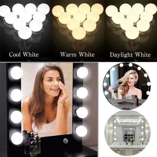 LED Makeup Mirror Light Kits 2/6/10/12/14 Bulbs Hollywood Lights Stepless Dimmable Wall Lamp for Table Bathroom 3 Modes Colors