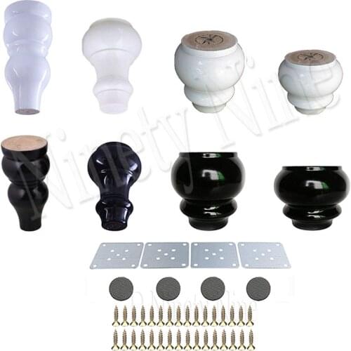 New 8-15cm White&Black Wood Gourd-shaped Furniture Table Sofa Desk Legs Feet Pack of 4
