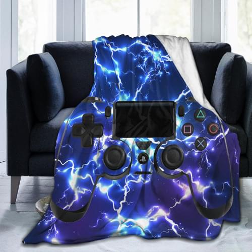 Boys Gamepad Sherpa Blanket, Gaming Flannel Blanket, Retro Games Throw Blanket, Games Consoles Lightning Plush Blanket, Modern
