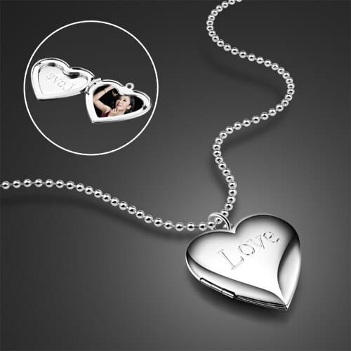 Custom-made Photo-paste Photo Valentines Day Gift Loving Lvoe Necklace 925 Silver Heart Pendant