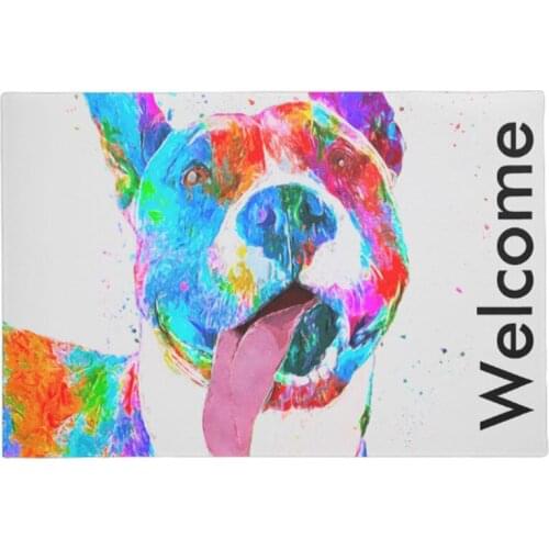 Pit Bull Terrier Colorful Art Doormat Home Decoration Entry Non-slip Door Mat Rubber Washable Floor mat