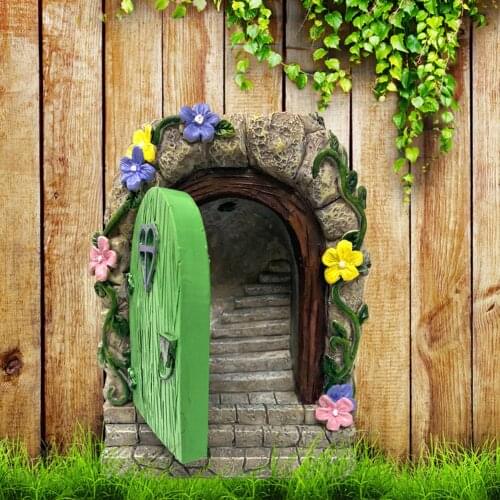 Resin Fairy Garden Door Miniature Stone Door Ornaments Face Art Gnome Yard Elf Fairy Accessories for Home Statues Decoration