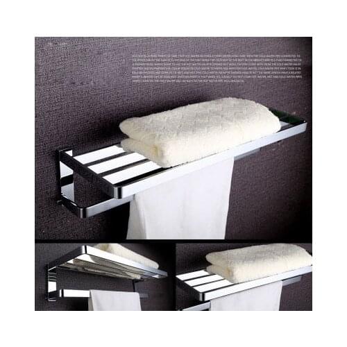 Luxury Chrome Bathroom Towel Shelf, Bath Towel Holder Double Rails Brass Towel Racks Copper Finish Towel Rack Bar Wall Mounted