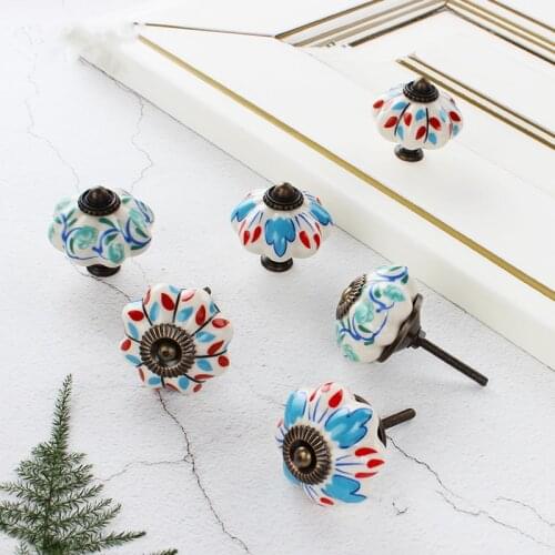 Hand-painted ceramic drawer handle handmade art single hole painted handle cabinet wardrobe door handle single hole