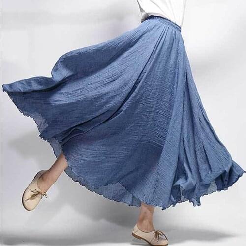 14 Colors Linen Maxi Skirt Pleated Vintage Boho Maxi Long Casual Cotton Beach Skirt Empire A-Line Linen Skirt Ladies Clothing