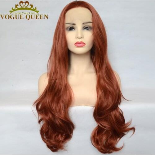 Vogue Queen Copper Red Synthetic Lace Front Wigs Long Wave Heat Resistant Fiber Natural Hairline For Women