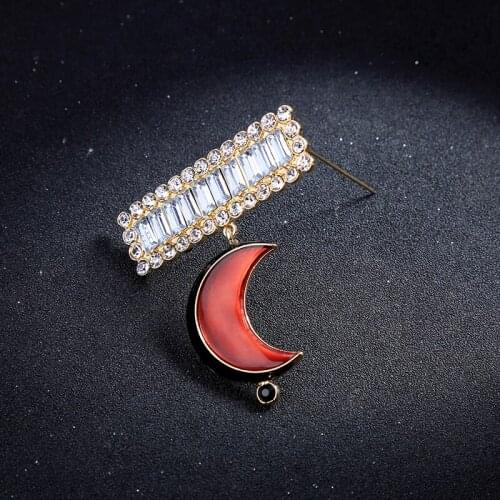 Womens Clothing Fashion Jewelry Accessories Luxury Crystal Moon Pendant Brooches & Pins For Female Vintage Brooch Wholesale