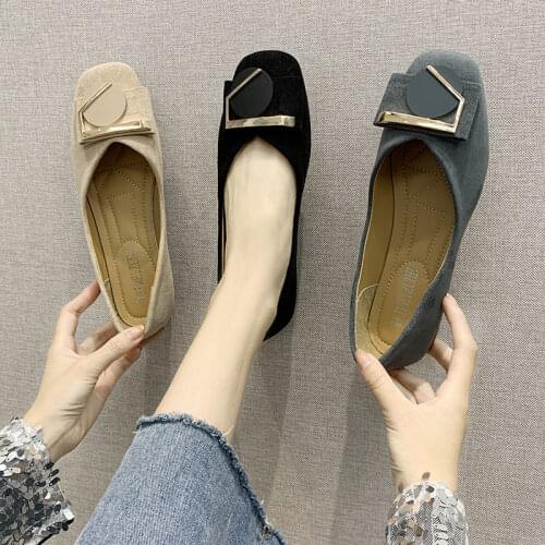 2020 New Spring Fashion Wild High Quality Square Head Womens Small Suede Shoes Designer European Comfortable Breathable Loafers