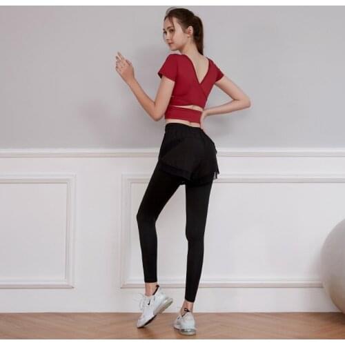 Womens Sportswear Yoga Set Athletic Wear Short Sleeve Yoga SuitSports Gym Legging Seamless Fitness Bra Crop Top Workout Clothes