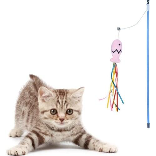 1pc Cat Wand Stick Toys Kitten Play Wand Funny Fish Design Tassel Cat Stick Toy Kitten Training Wand With Catnip Pet Supplies