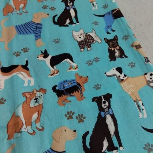 100% Cotton Fabric ViaPhil Blue Vivid Dog World Printed Cotton Fabric DIY Patchwork Textile Tissue Home Clothing