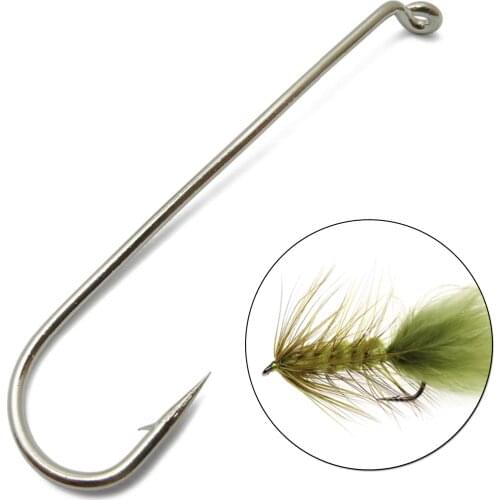100pcs Fishing Fly Hooks 79580 Silver Long Shank High Carbon Steel Fishhook Dry Flies Tying Accessories for Stream/River