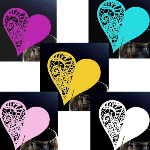 20pcs/lot Heart Shape Cup Card Table Name Place Cards Laser Cut Wine Glass Card Wedding Birthday Party Decorations DIY Supplies