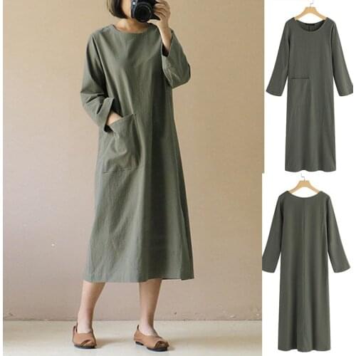 2021 Women Long Maxi Summer Dress Casual Cotton Linen Ladies Big Pockets Beach Party Robe Femme Vestidos Sundress Plus Size 5XL
