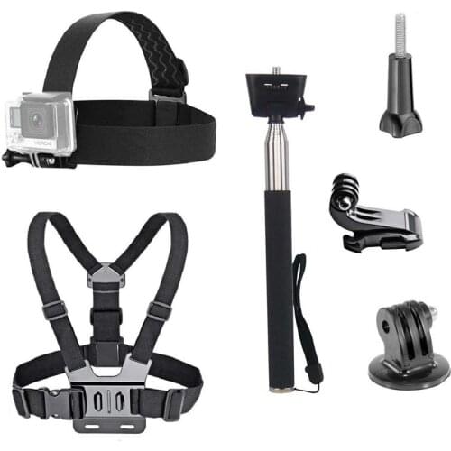 3 in 1 Universal Waterproof Action Camera Accessories Bundle Kit - Head Strap Mount/Chest Harness/Selfie Stick Compatible for Go