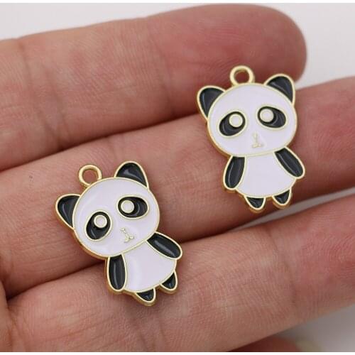 5Pcs Enamel Gold Color Panda Charm Pendant for Jewelry Making Earrings Bracelet Necklace Accessories DIY Findings