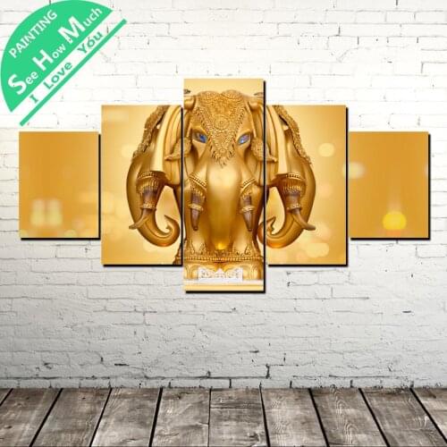 5 Piece Gold Elephant Lord Canvas Painting Wall art Picture for Living Room Art Poster Decoration Picture Modern Print Paints