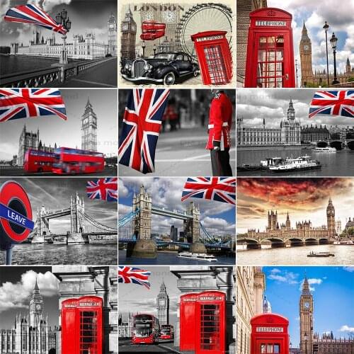 5D Diamond Painting London Bridge Full Square/Round Diamond Embroidery Retro Telephone Box Mosaic Cross Stitch Home Decor