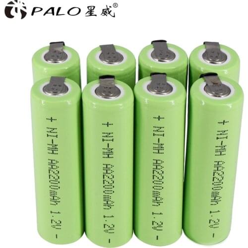 PALO 2200mah 1.2V Ni-Mh AA Rechargeable Battery+With Welding Tabs 1.2V Battery For Philips Electric Shaver Razor Toothbrush