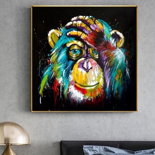 Watercolor Thinking Monkey Wall Art Canvas Prints Abstract Animals Pop Art Canvas Paintings Wall Decor Pictures For Living Room