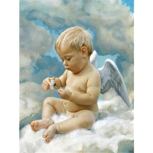 Angel Girl Boy Flowers DIY 11CT Cross Stitch Embroidery Kits Craft Needlework Set Printed Canvas Cotton Thread Home Design