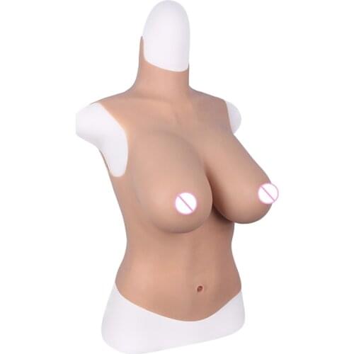 E CUP Half Bodysuit High Collar Neck Fake Artificial Boobs Realistic Silicone Breast Forms Crossdresser Shemale Drag Queen 4G