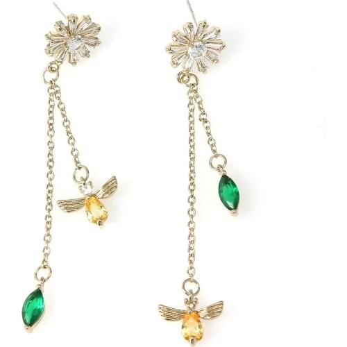 Boho Acrylic Stone Drop Earrings Fashion Double Crystal Angel Wings Flower Pendant Dangle Earring for Women Party Jewelry Gift