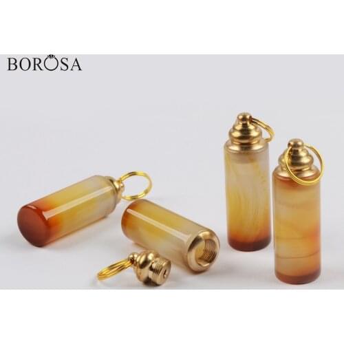 BOROSA 3/5Pcs Natural Agates Perfume Bottle Pendant Beads For Perfume or Essential Oils Using for Women Necklace Jewelry WX1181
