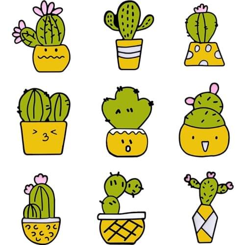 Green Plant Brooches Smile kiss Cactus Kawaii Potted Pins Fashion Backpack Jackets Lapel Pin Cartoon Badge Jewelry Gift for Kids