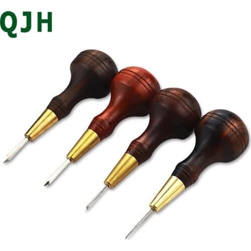 DIY leather punch tool wooden handle awl hole punch leather craft Hand Stitching drilling hole punch suture reaming Awl