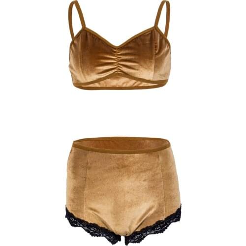 Women Deep V Vintage Push Up Bra Underwear Sets Vintage suede suits Solid Pleuche Comfortable Bre