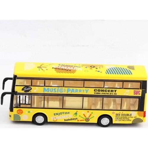 Double Deck Bus Model Alloy Simulation Car Model Return Force Car Sound And Light Boys Birthday Christmas Gift Yellow