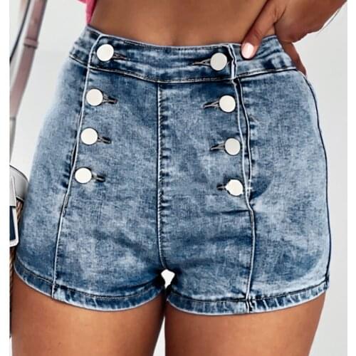 Fashion high waist casual double breasted jeans women show high show thin shorts versatile fashion pantalon femme SAGACE