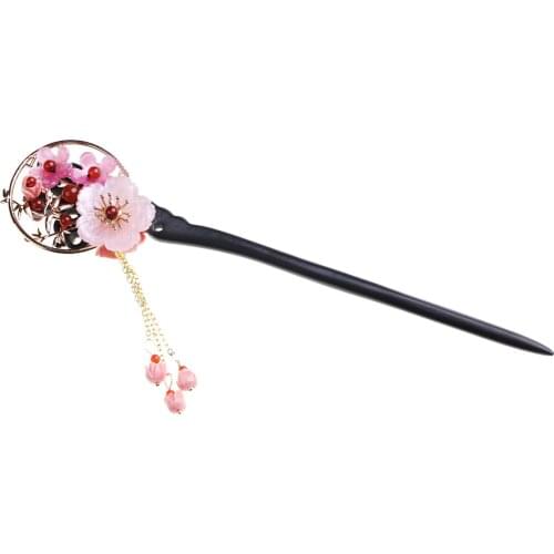 Vintage Wooden Hair Sticks for Women Elegant Flower Tassel Lady Hairpins Chignon Pin Hair Accessories