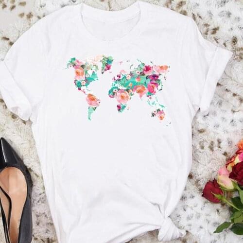 Women Cartoon Travel Floral Clothing Short Sleeve Summer Sexy Tshirts Fashion Clothes Stylish T Top Lady Print Tee T-Shirt