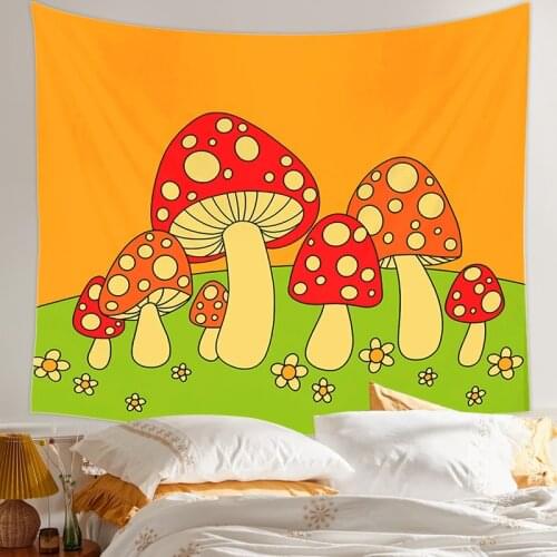 Mushroom Tapestry Wall Decor Girls Dorm Room Wall Hanging Aesthetic Room Lets Take a Try Psychedelic Wall Decoration INS Print