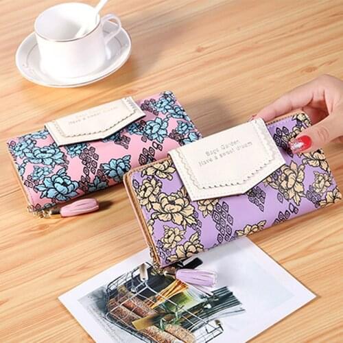 Tassel Zipper Clutch Wallets Women Floral Hasp Purse Ladies Long Wallet Phone Bag Credit Card Photo Holder Change Coin Purse