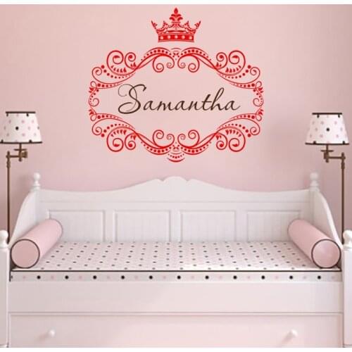 Girls Crown Baby Name Decal Customize DIY Kids Nursery Bedroom Wall Sticker Cute adesivo paredes Decoration muursticker NY-239