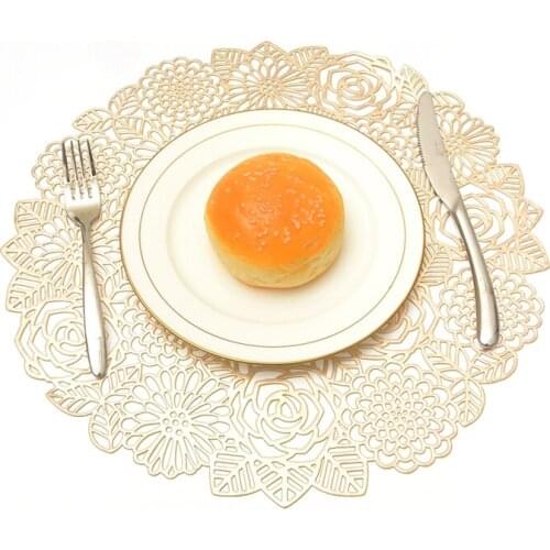 Round Gold Placemats Set of 6 Elegant Fancy for Dining Table Holiday Wedding Decorative Placemats