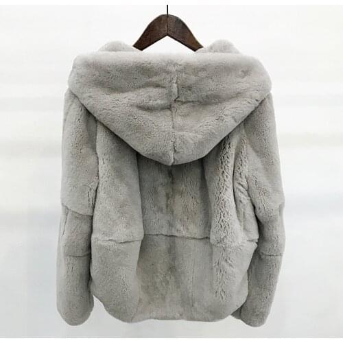 2019 whole skin natural real Rex fur coat clothing womens winter hooded short jacket long-sleeved outerwear coat large size