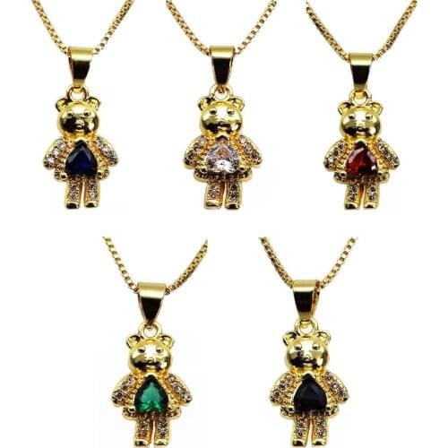 Fashion Cute teddy bear Zircon Pendant necklace chain pendant lady little bear Pendant necklace copper chain jewelry necklace