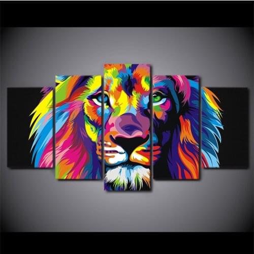 Modular Picture Home Decor Canvas Painting Top-Rated Wall Picture For Living Room Oil Painting 5 Panel Colorful Lion Frame YGYT