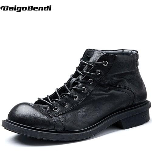 Cool Business Man Full Grain Leather Round Toe Ankle Boots High End Fomal Dress Chelsea Office Short Boots Winter Casual Shoes