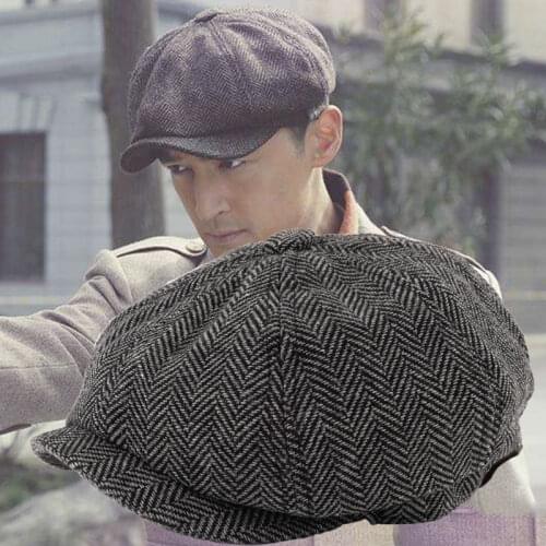 Men Beret Vintage Herringbone Gatsby Tweed Peaky Blinders Hat Newsboy Beret Hat Spring Flat Peaked Beret Hats