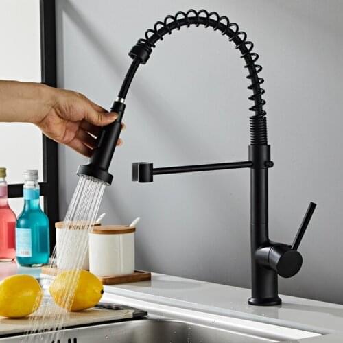 Pull Down Sprayer Nozzle Kitchen Faucet Deck Mount black Finish Brass Swivel Spout Single Handle Vanity Sink Mixer Water Tap
