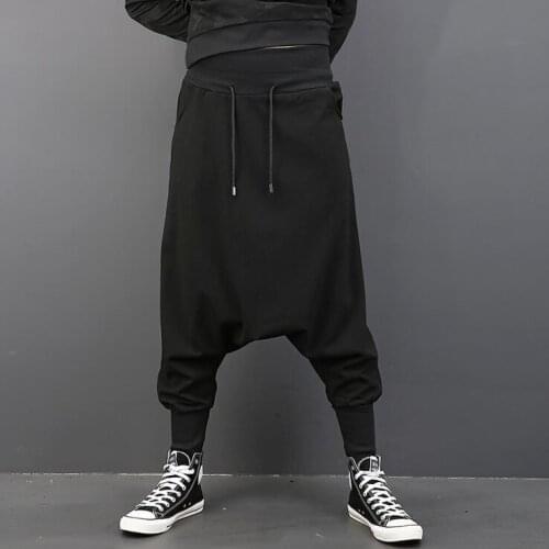 2017 New men clothing Hair Stylist hip hop Street elastic waist Low crotch pants harem pants plus size Singer Costumes
