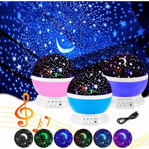 NEW Starry Lights Galaxy Night Light Star Sky Projector LED Rotating Star Moon Night Lamp Battery Bedroom Decor for Kids Baby