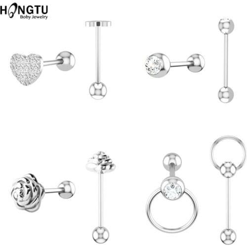 1-4 PCS 316L Surgical Steel Tongue Piercing Body Jewelry for Women 14G Flower Heart CBR Zircon Sexy Tounge Rings Bars Barbell